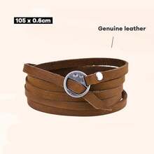 Rantanto Genuine Leather Wrap Bracelets Western Stackable Cuff Adjustable Boho Layered Bracelet Jewelry Men Women - màu nâu - Xem 2