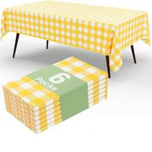 1/3/6pcs Yellow & Golden Color Tablecloth Decorations, Yellow & White Checked Disposable Plastic Tablecloths, 54 X 108 Inch Table Covers, Suitable For Birthdays, Weddings, Outdoor Dinners, Festivals All Season - Multiple Specifications - View 1