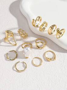12pcs/Set Punk Style Ring Set, Women's Vintage Geometric Ring Set, Fashion Personality Jewelry Gift, Suitable For Daily Outfit And Party Accessories (Some Rings Are Open But Not Adjustable, Please Do Not Forcibly Bend Them Or They May Break, Sizes Are Marked) - Gold - View 6