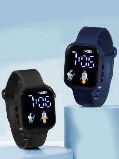 2pcs Kids' Square Dial Digital Wristwatch