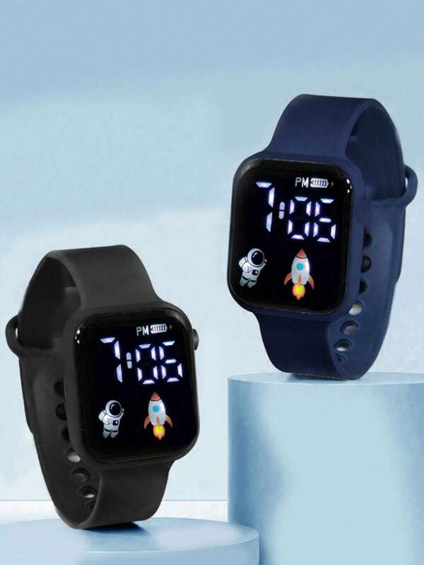 2pcs Kids' Square Dial Digital Wristwatch
