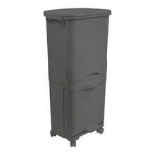 SP Berner Selective Sorting Recycling Bin With Pedal, Wheels And Handle, Triple Compartment, Anthracite Black, 42L (24L + 4L + 14L) - Dark Grey - View 9