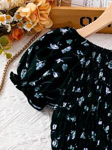 女孩碎花优雅休闲连衣裙，适合日常穿着、返校、校服 - 彩色 - 查看 5