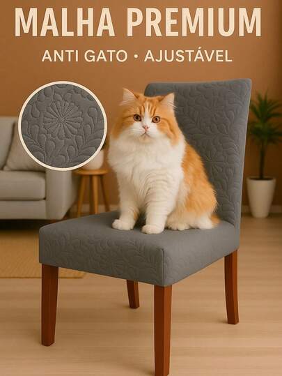 Capa para Cadeira Malha Premium Martelada Ajustável Anti Gato – Proteção e Elegância para Sala de Jantar
