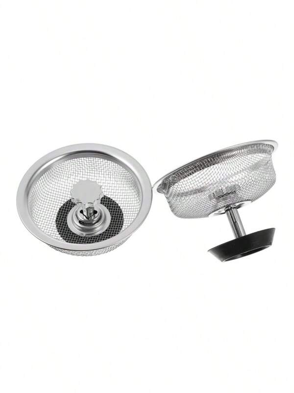 1PC Stainless Steel Sink Strainer Basket - Drain Cover With Rubber Stopper, Replaceable Kitchen Sink Filter & Hair Catcher
