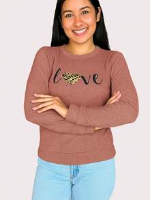 Fleece Blouse With Cuffs And Love Print, Warm Winter - 棕色 - 查看 5