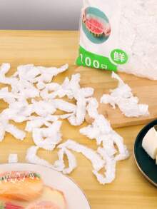 1包100套一次性保鲜膜套装和一次性浴帽套装家用保鲜碗盖PE保鲜膜100/50片一次性保鲜膜，一次性保鲜膜家用厨房冰箱剩饭水果食品塑料密封保鲜罩