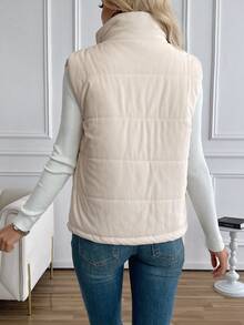 Women's Stand-Up Collar Vest, Sleeveless Button-Down Cotton Jacket, Quilted, With Pockets, Casual And Versatile, Suitable For Ladies' Autumn And Winter Wear