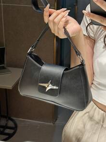 Y2K 风格黑色星形金属配件单肩包 - 晚装和休闲钱包，女士小手提包