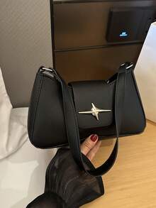 Y2K 风格黑色星形金属配件单肩包 - 晚装和休闲钱包，女士小手提包