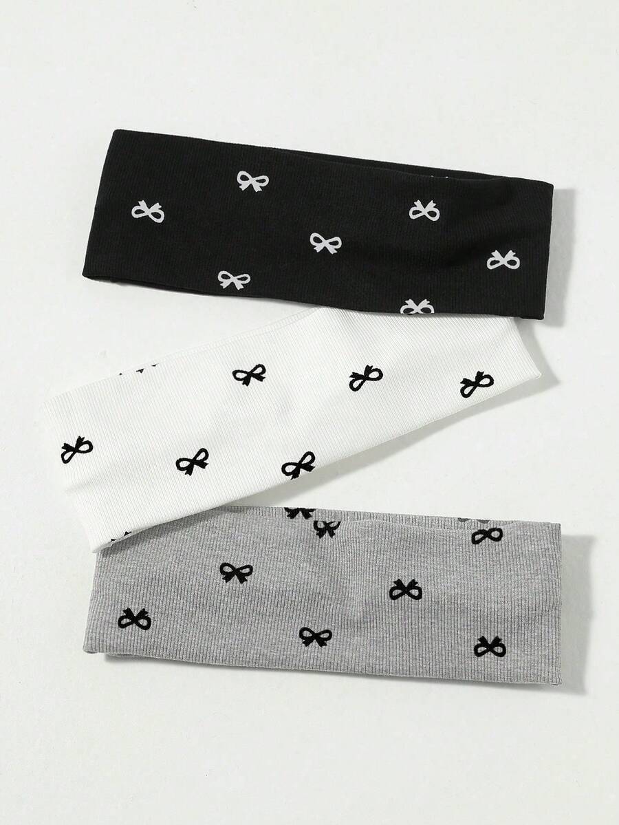 3 件套女士蝴蝶结纯色弹力宽发带、化妆发带、沙滩运动发带、节日发饰、蝴蝶结配饰、学校用品、学院秋季配饰