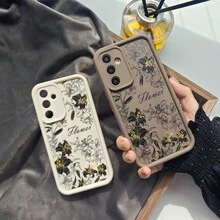 Phone Case: 1 Black, White, And Brown Full-Screen Flower Plant Creative Personality Flower Grass Leaf Minimalist Embossed Painted Innovative Girl, Frosted White Lens Frame Ladder Design Full Coverage Anti-Drop Soft Case, Suitable For,Suitable For IPhone17 Air - 白色 - 查看 4