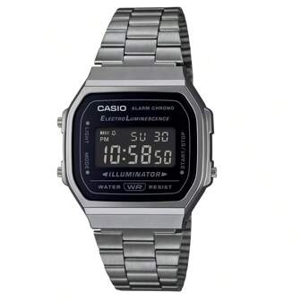 Casio 男女通用时尚电子表，复古不锈钢表带，方形表盘，具备日历、闹钟和秒表功能，防水设计，适合日常佩戴