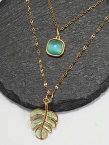 2 件套时尚珠宝不锈钢女士项链套装，18K 镀金波西米亚风格，锆石珠宝，适合节日、日常套装、派对、度假的魅力项链，今年夏天