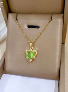 Colier cu diamant, o singură bucată, cu zirconiu verde, lumină, lux, temperament, superb, pentru femei, lanț versatil, lanț din oțel titan, cadou pentru surori, cadou pentru femei, potrivit pentru purtare zilnică, cea mai bună alegere pentru purtare zilnică