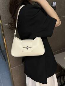 Y2K 风格黑色星形金属配件单肩包 - 晚装和休闲钱包，女士小手提包