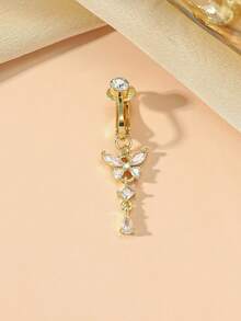 1 件银色无穿孔蝴蝶假肚脐穿孔夹假穿孔适合女性日常佩戴