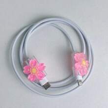 2pcs Cherry Blossom Design Charging Cable Protectors, Fit For Various Phone Chargers, Transparent Anti-Bending Design