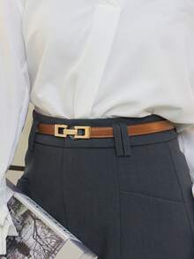 1 peça cinto elegante minimalista ajustável com fivela elástica na cintura, adequado para várias roupas e uso diário, verão, escola - Preto - Ver 4