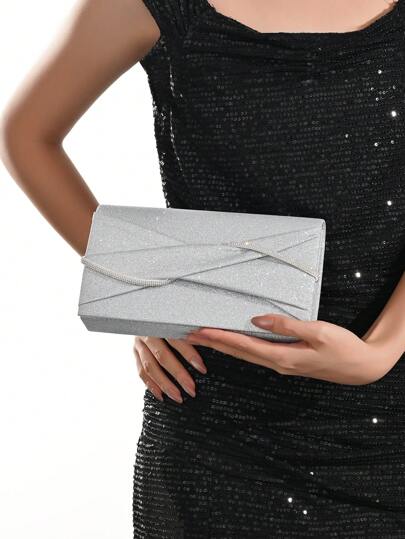 Borsa a mano, borsa clutch da sera per donna, borsetta con cristalli scintillanti e arricciature, busta glitterata per ragazza, donna, perfetta per feste, matrimoni, balli, cene/banchetti, regalo ideale per donne, portafoglio glitterato per carnevale, borsetta da festa e ballo