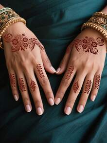 2 Sheet Flower Henna Tattoo Sticker Brown Waterproof Hand Tattoo Sticker For Women Party Decals Mehndi Designs - Brown - View 5