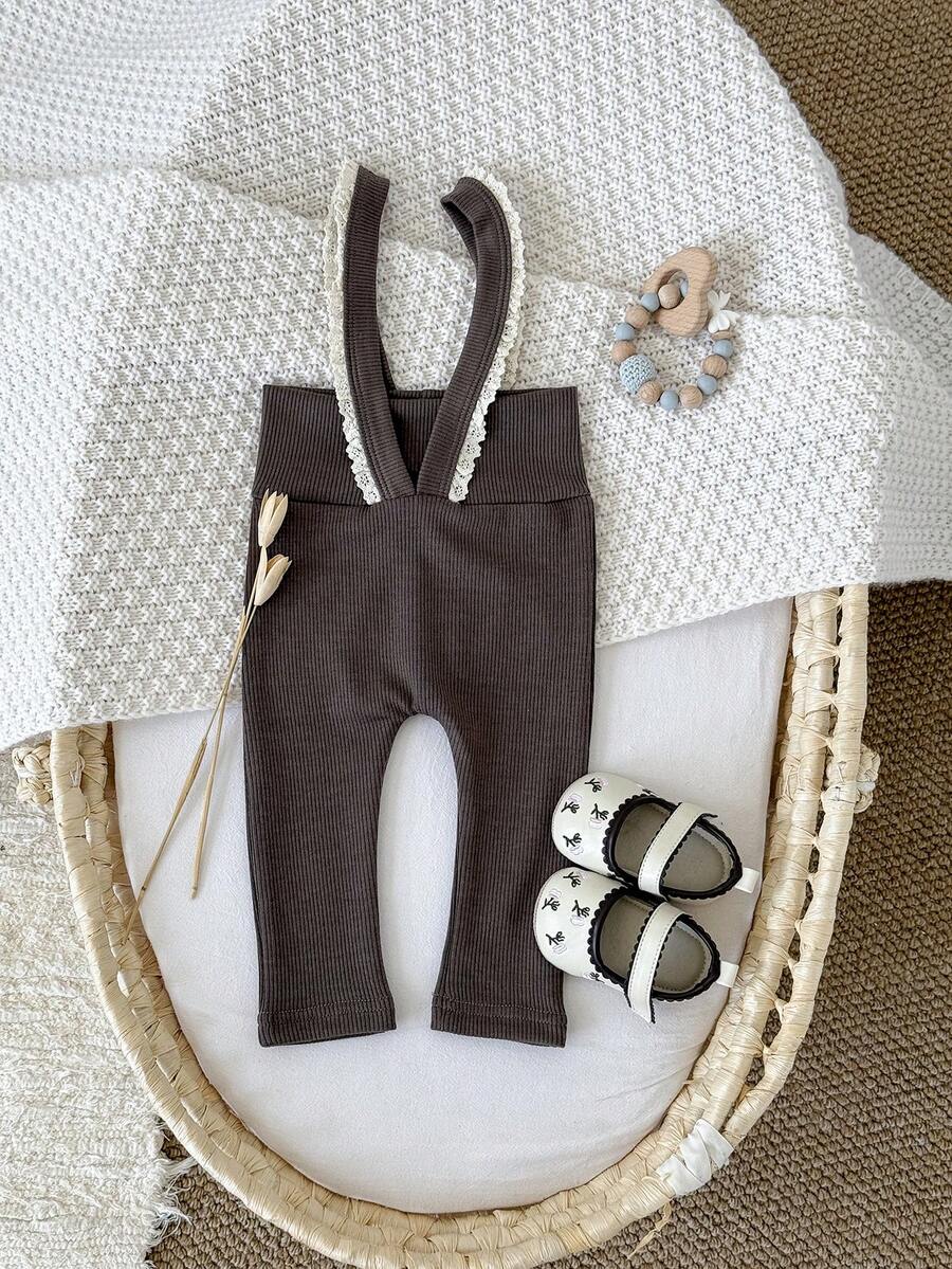 Newborn Baby Girls Casual Ruffled Strap Pants, Elastic Leggings, Spring/Autumn