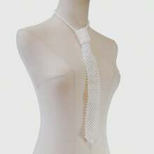 Pearl Tie Woven Hollow Bead Scarf Scarf, Neck Decoration Collar, Retro Matching Shirt Hollow Fake Collar Accessory Korean Style Draweye Pearls Tie Long Necklace Choker Hyperbole Crystal Neck Tie