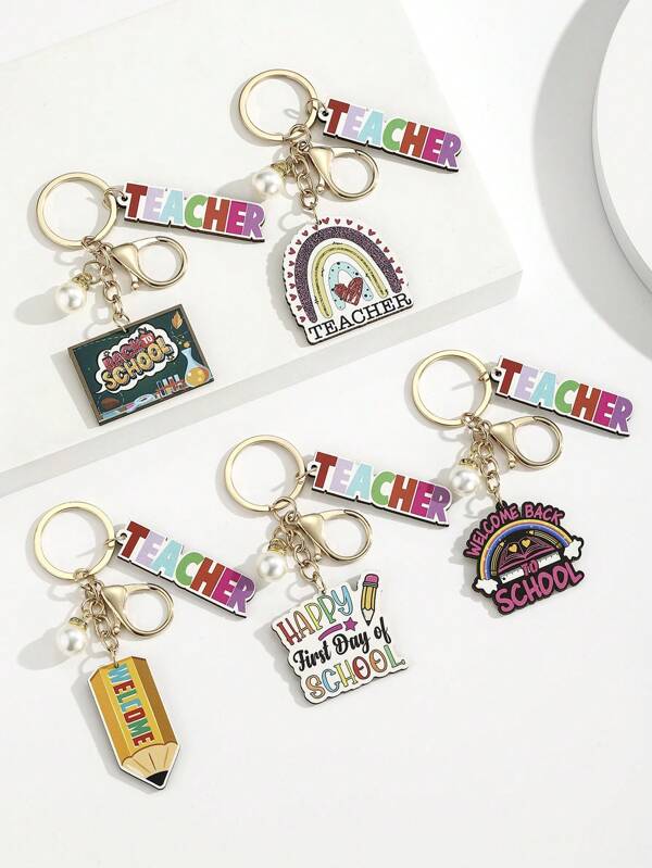 New Graduation Season, Back To School Season, 1pc Pearl Letter Slogan Pencil Case Pendant, "Back To School" "TEACHER" Pencil Blackboard English Letter Hanging Decor, Rainbow English Slogan Graduation, Back To School, Teacher's Day Hanging Accessory, Graduation Season Classmate Reunion Gift For Teacher
