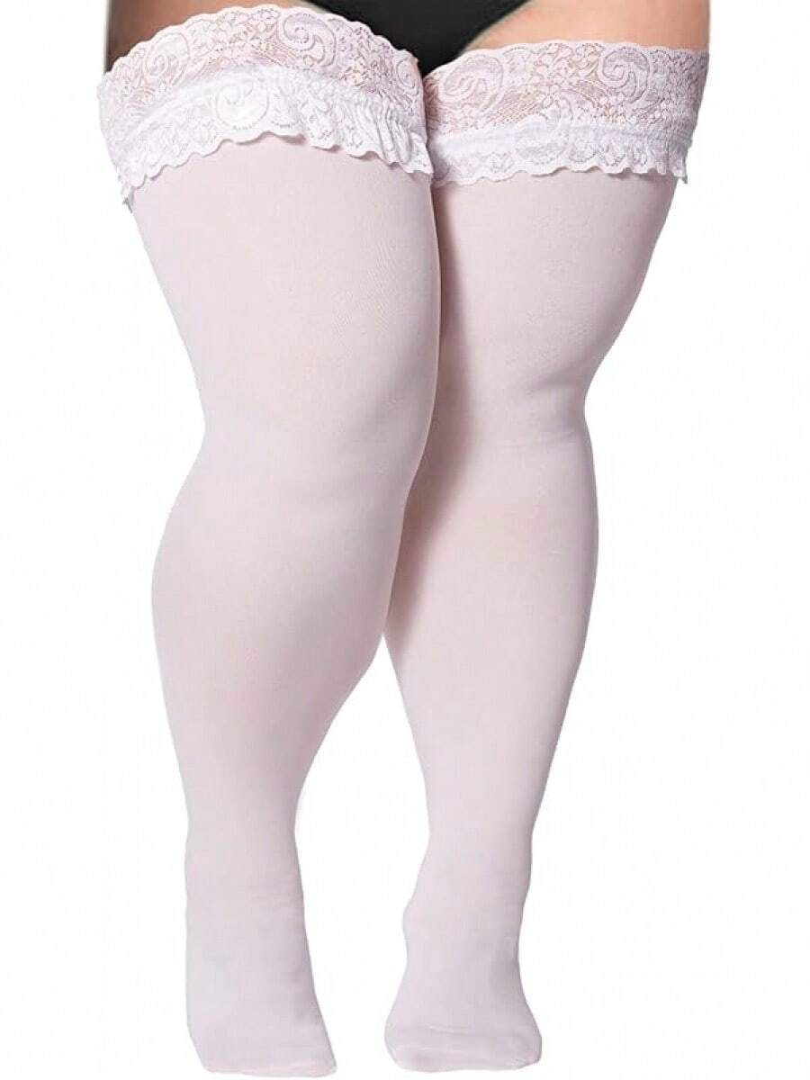Ligueros extra grandes de madera de luna para mujeres, medias hasta el muslo de 55 deniers, semitraslúcidos con parte superior de encaje de silicona que se mantienen arriba, lencería y pantimedias