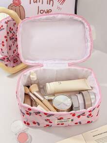 一套可爱樱桃印花化妆包，柔软绗缝拉链化妆收纳包，大容量带提手化妆包，多功能儿童化妆盒，便携式化妆袋，粉色旅行化妆包，女孩返校化妆包，女孩生日/返校礼物 - 彩色 - 查看 10
