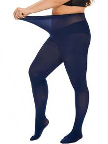 Plus Size Tights For Women, Ultra Soft Solid Color Semi-Opaque Pantyhose, Nylon High Waist Stockings 1X 2X 3X 4X - Xanh nước biển - Xem 1