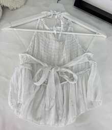 Top de mujer con  Brillo  Fiesta    Bajo con volante    diario para    verano talla unica entre s/m - Crema - Ver 3