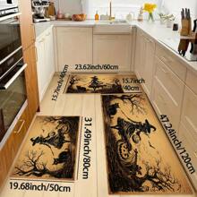 1 pieza Felpudo de goma con estampado de bruja de Halloween, árbol desnudo y gato, tapete para baño, cocina, lavandería, decoración de ambiente festivo, decoración para el hogar, fiesta, boda, cocina