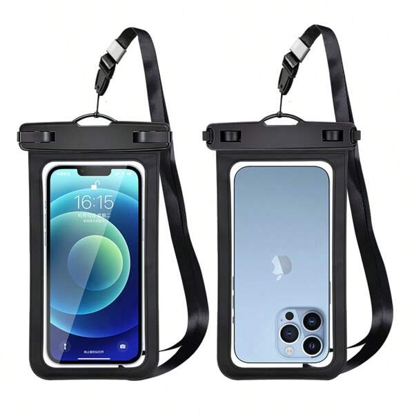 [2 Pieces Completely Waterproof] Mobile Phone Waterproof Case IPX8 Grade 10.5*21.5cm. Suitable For Mobile Phones Under 6.5 Inches. Applicable To Swimming Pools/Beaches/Hot Springs. Supports Underwater Shooting. Face Recognition.