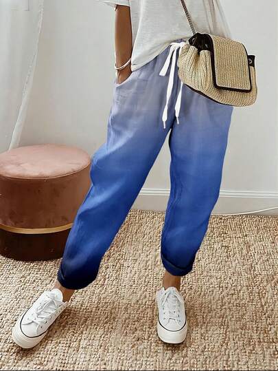 女士舒适休闲裤，无定位印花