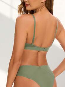 Loungeista 女士绿色三角杯性感舒适比基尼上衣，可拆卸胸垫，可调节肩带，女士内衣 - 綠色 - 查看 2