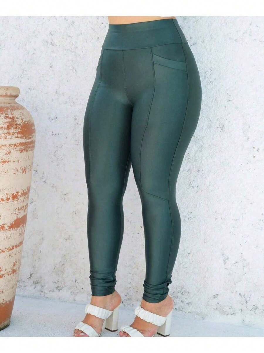 Women's Plain Riding Pants High Waist Shaping Leggings WITH POCKET Cirrê - Green - View 1