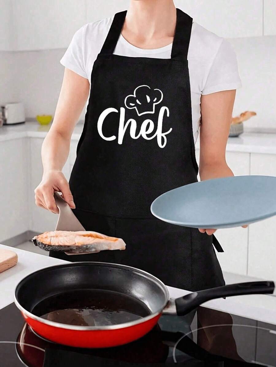 1pc Unisex Apron For Home Cleaning With 2 Pockets, Simple Style Black Apron With Pockets, Thickened Waist Apron, Fashion Housework Kitchen Household Workwear, Kitchen Supplies