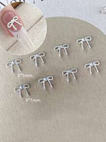 50Pcs Mini Bows Hearts For Nails, Small Tiny Bows Charms For Natural Short Nail Toe Nails Spring Summer Fairy Nails, Silvery Metal Alloy Heart Nail Charms For Makeup Eye Gems,Bows For Crafting