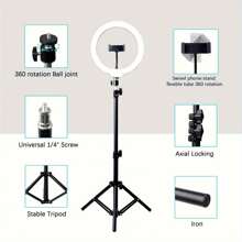 Set di illuminazione a LED, luce ad anello da 10 pollici, regolabile con 3 temperature di raffreddamento, alimentato USB senza uscita, equipped con Tripod da 43In, molletta per telefono cellulare, lampada in plastica, adatto per studio, fotografia, il live Broadcast è la prima scelta per regali di scuola Seasons adatti per fotografia fotografica, registrazione video, live streaming, riunioni di zoom, Vll Stady con luce per autoadesiva