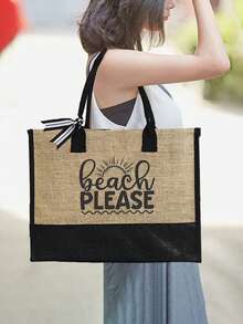 女士沙滩托特包套装，印有“Please”字样的帆布沙滩配饰包，适合婚礼、生日和节日。它是送给女性、母亲、老师、朋友、伴娘、学生和返校季的绝佳礼物。它是一款大容量包袋，适合周末度假、沙滩活动、短途旅行、旅行包，以及送给朋友的个性化生日礼物。 - 彩色 - 查看 2