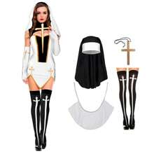 2/3/4 Halloween Nun Costume Accessories Nun Hat Cross Pendant Necklace Cross Thigh High Sock For Halloween Cosplay Party