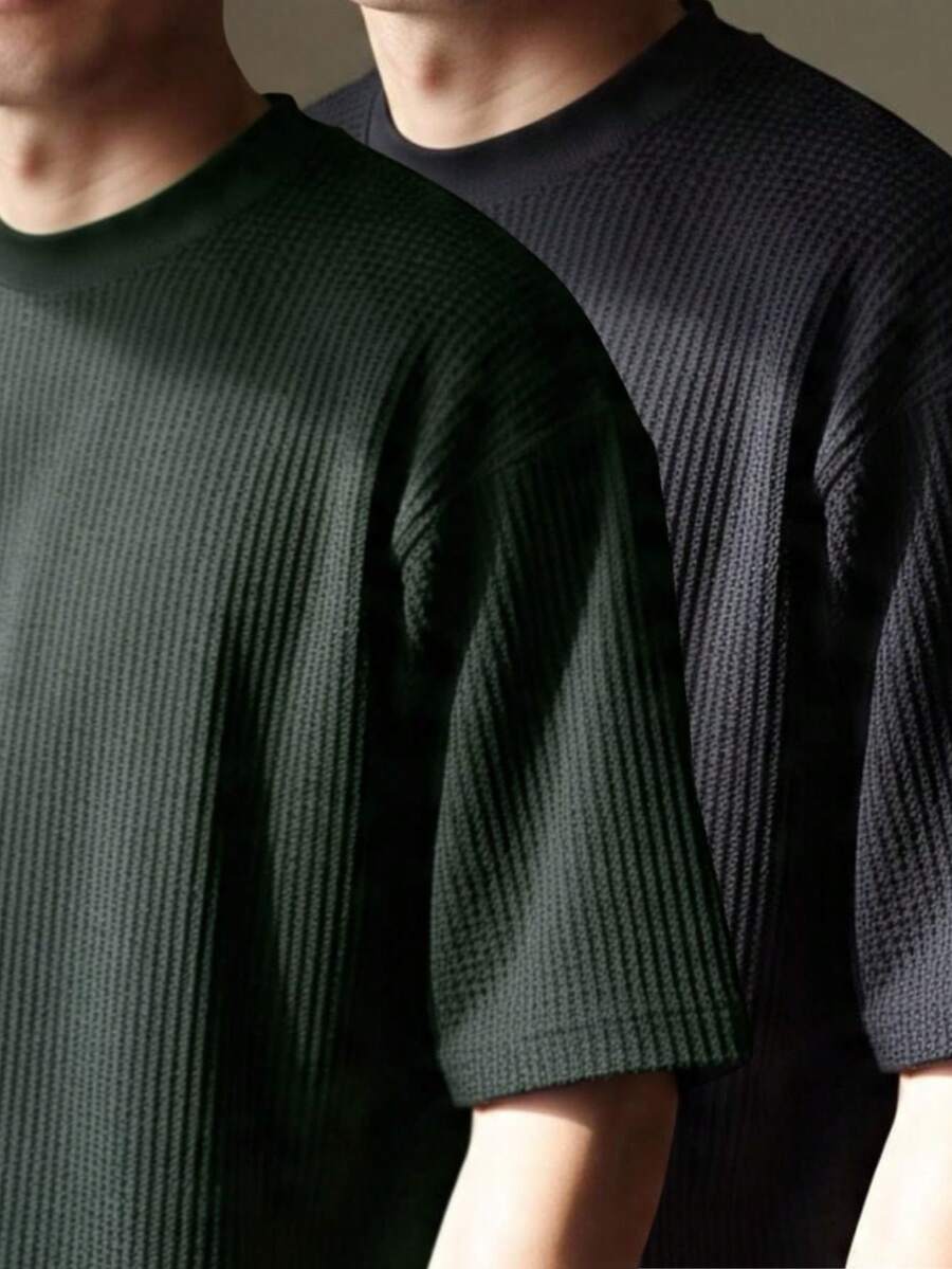 Kit 2 RelaxMax Men's Casual Oversized Textured Mesh Shirt - Black and Military Green - View 1