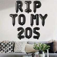 10pcs Black "Rip To My 20s" Letter Balloons, 30th Birthday Decorations, Suitable For Both Men And Women. Black "Rip To My 20s" 30th Birthday Party Decorations, "Rip To My 20s" Balloon Banner, Gothic Theme 30th Birthday Party Decorations - Black - View 1