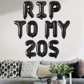 10pcs Black "Rip To My 20s" Letter Balloons, 30th Birthday Decorations, Suitable For Both Men And Women. Black "Rip To My 20s" 30th Birthday Party Decorations, "Rip To My 20s" Balloon Banner, Gothic Theme 30th Birthday Party Decorations