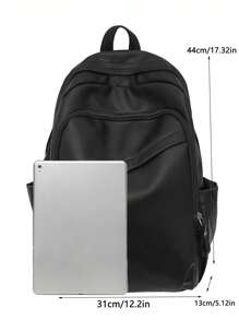 Casual Large Capacity Water-Resistant PU Diagonal Zipper Multi-Pocket Functional Backpack, Unisex School College Student Book Bag, Suitable For School, Classes, Shopping, Travel, Back-To-School Season