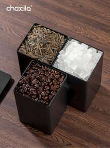 choxila 3个装咖啡储存罐茶叶零食咖啡豆储存罐铁艺艺术展示方形罐 - 黑色 - 查看 6