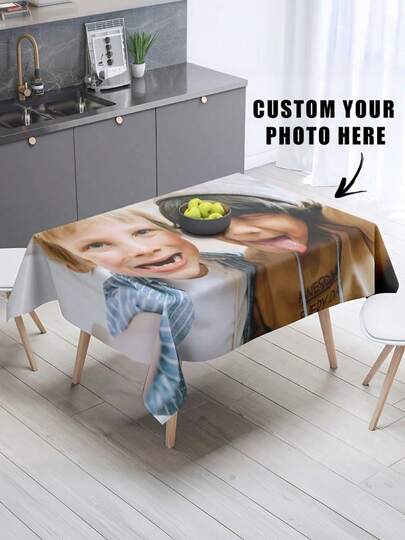 1pc Customized Photo Tablecloth - Face Cutout, Use Your Photo Or Text Design, Washable, Reusable, Stain-Resistant, Suitable For Mother's Day, Halloween, Christmas, Easter, Wedding, Valentine's Day, Father's Day, Thanksgiving, Party, Restaurant, Cafe, Buffet, Picnic - Indoor And Outdoor Use