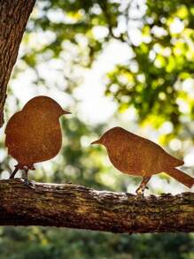 4pcs Rustic Metal Bird Silhouette Ornaments, Lifelike Vintage Patina Metal Birds Statues, Garden Decorations For Thanksgiving, Halloween, Christmas