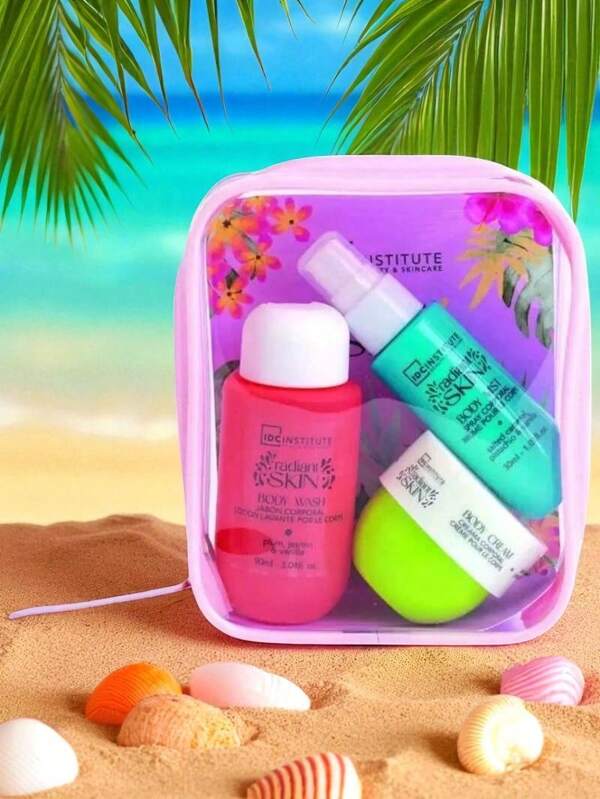 EverlyX Set De Viaje Radiant Skin IDC Institute - Incluye Gel De Ducha, Loción Corporal Y Body Mist En Neceser Compacto - Aromas A Ciruela, Jazmín, Fruta Del Dragón Y Vainilla - Ideal Para Llevar En La Maleta O Regalar - Tamaño Apto Para Avión - ✅ Envios A España En 24/48h